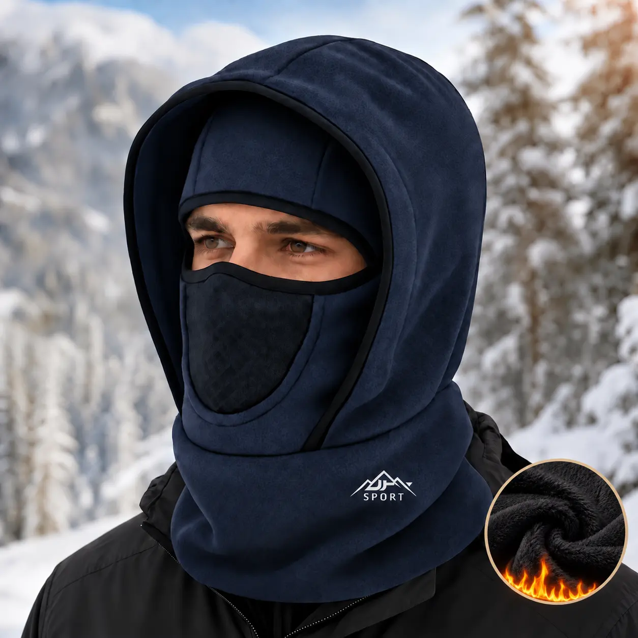1-Piece Winter Hooded Hat, Unisex Plush-Lined Short-Brim Cap with Neck Coverage, Warm Outdoor Casual Headwear for Men & Women, Snow Travel Hat balaclava mask Breathable Thermal Ski full face cover