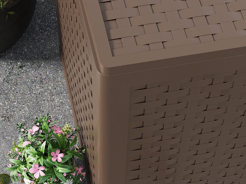 【GARVEE】120 Gallon Heavy Duty Outdoor Storage Box - Waterproof Deck Box for Patio Furniture Cushions and Garden Tools, Featuring Gas Lift Lid and Seat, All-Weather Resistant, Easy Assembly, Available in Brown and Black