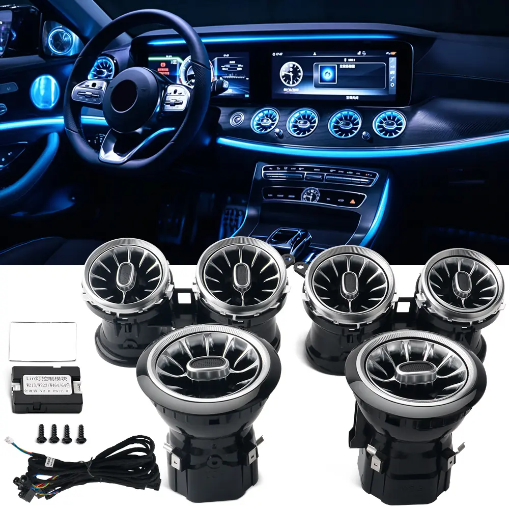 Yobis Ambient Lighting Kit for Mercedes-Benz E-Class (W213) — 64-Color Turbine-Style Air Vents & Speaker Covers. Interior Decorative Lighting, Car Accessories, and Turbine-Style Vent Trim Illumination — An Exclusive Birthday Gift for Him or Her. lights