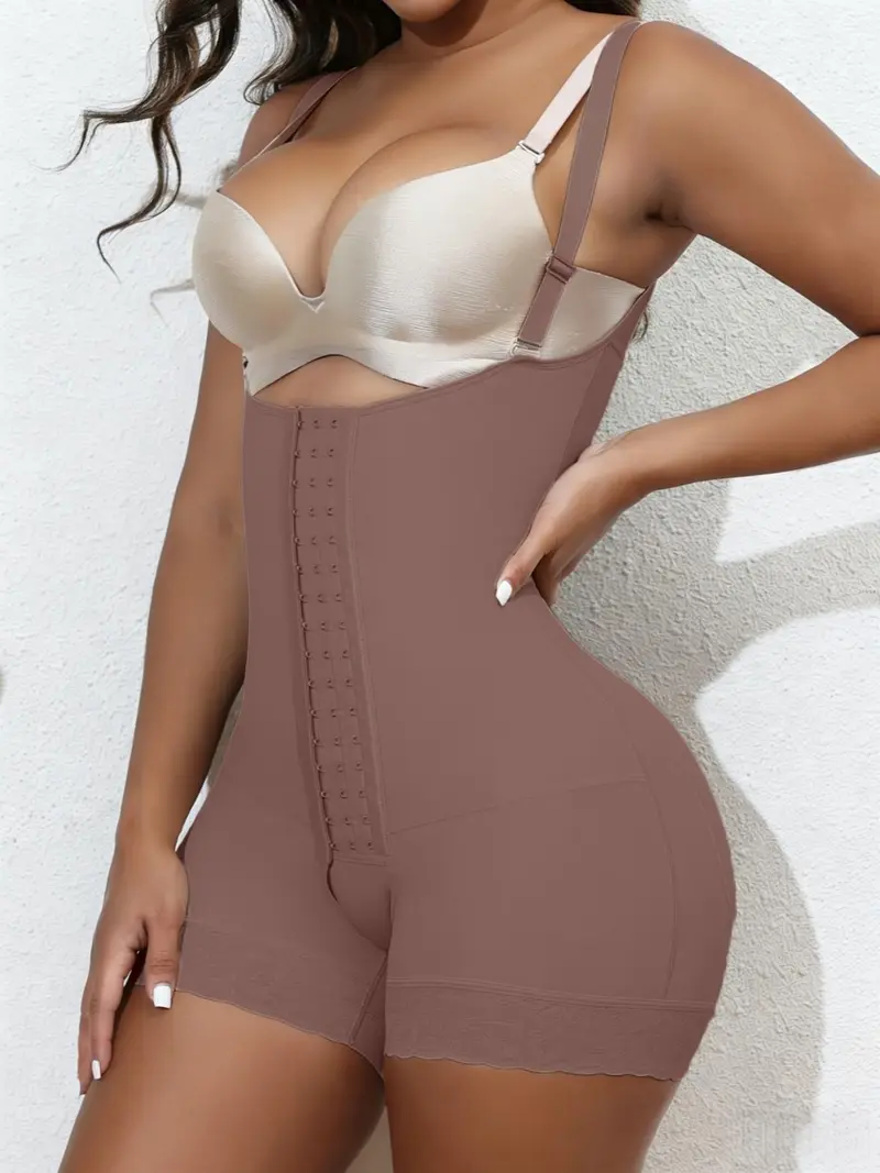 1 Count Women's Solid Color Shapewear Bodysuit, Fajas,  Butt Lifting And Tummy Control Colombian Shapewear, Shapewear Jumpsuit With Four Rows of Hooks, Tight-Fitting Shapewear Panty, Suitable For Various Occasions Or Sports