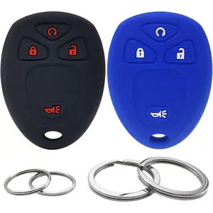 2Pcs Silicone Key Fob Cover Remote Case Keyless Protector Compatible with Chevrolet Silverado Suburban Tahoe Traverse GMC Acadia Savana Sierra Yukon Cadillac Escalade ESV EXT SRX Saturn Vue 4 Buttons