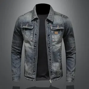 VintageDenimJacketwithZipStandUpCottonSlimFitDenimCoatJeansJacketClassicHipHopVarsityWinterMen