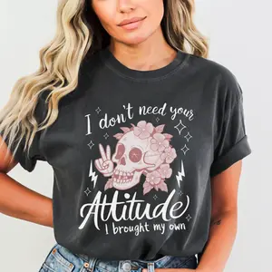 Attitude Skull Comfort Colors T-Shirt, Edgy Graphic Tee, Gift for Her, Casual Wear, Trendy Apparel, Unique Statement Top