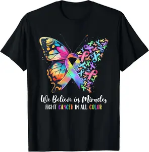 [100% Cotton] Colorful Butterfly Ribbon Fight Cancer Awareness Hope T-Shirt Design