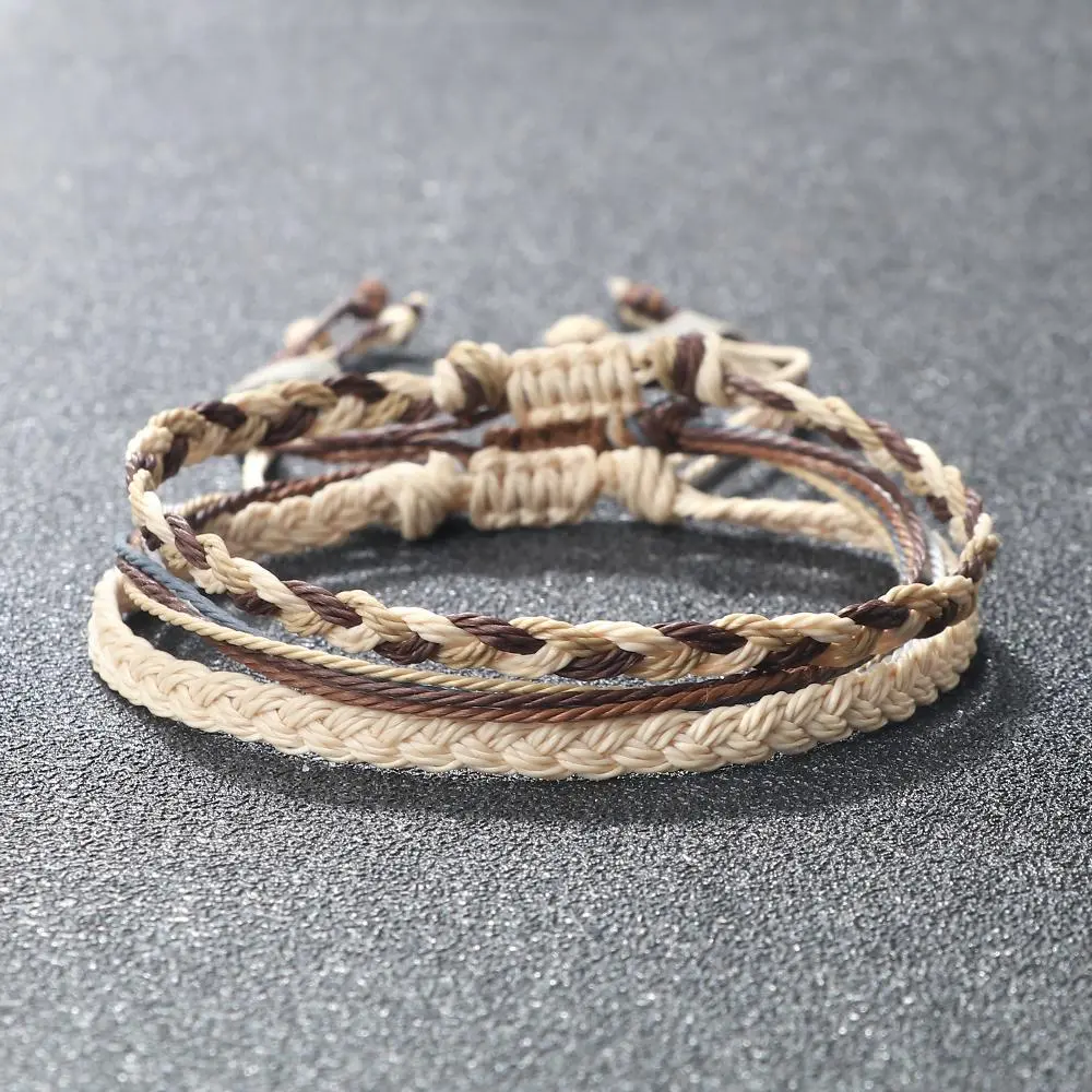 Multicolor Wax Thread Bracelet for Women Men Trendy Handmade Braid Wrist Chain Three Layer Bangles Girls Jewelry Gift Adjustable
