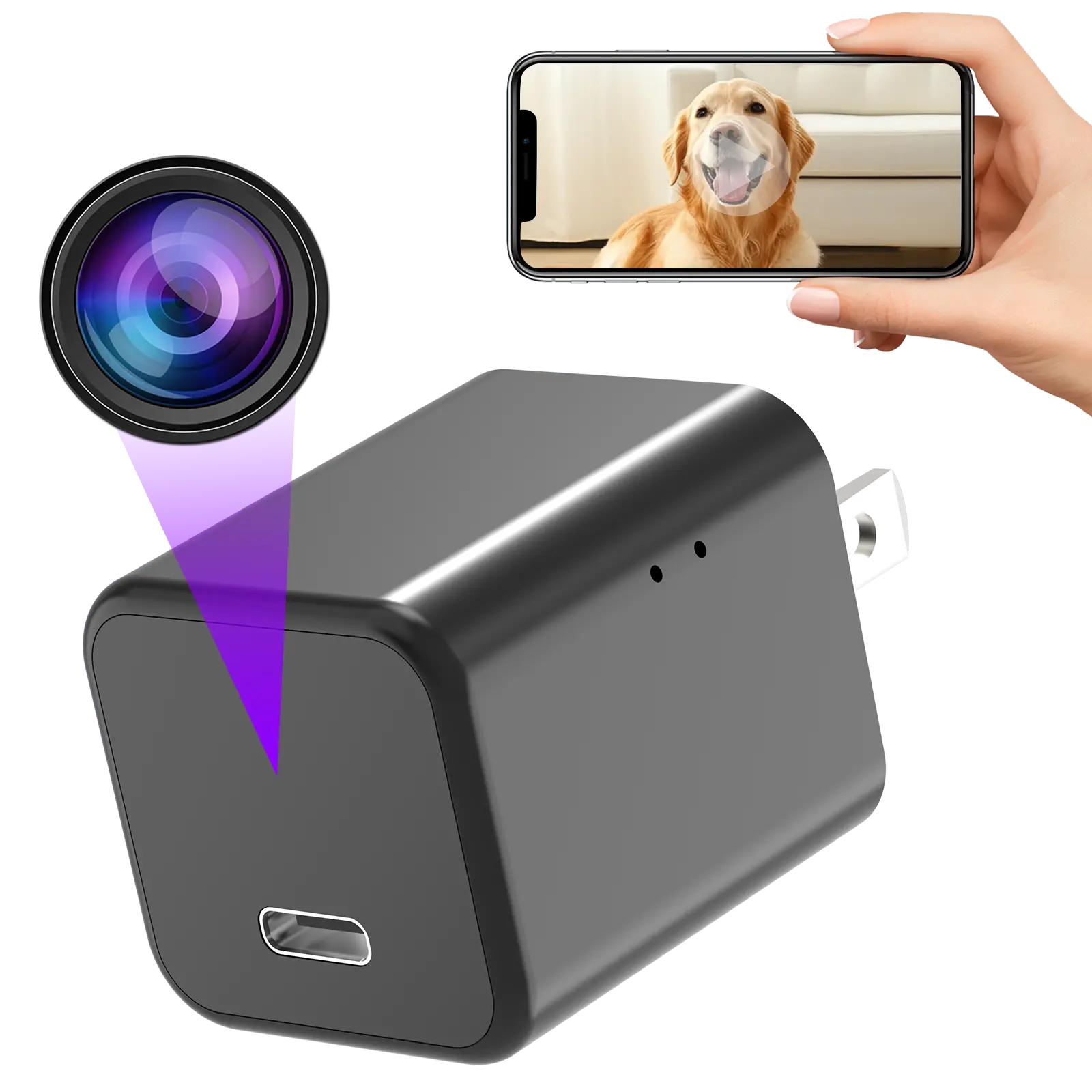 1080P Hidden Camera Charger with 5Ghz/2.4Ghz WiFi, Small Mini Nanny Cam Security Camera, 140-Degree Wide-Angle, 220V Plug-In, Motion Detection, 24-Hour Response Time, Home Pet Monitor