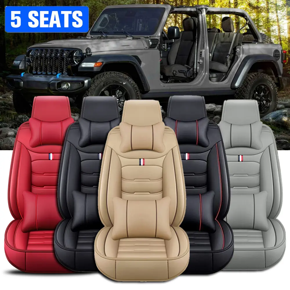 Waterproof Leather Seat Cover Set Fits for Toyota Tacoma Seat Covers 2005-2026 2023 2024 2025 Truck Airbag Compatible Car Cushions(Full Set/Black-Red)