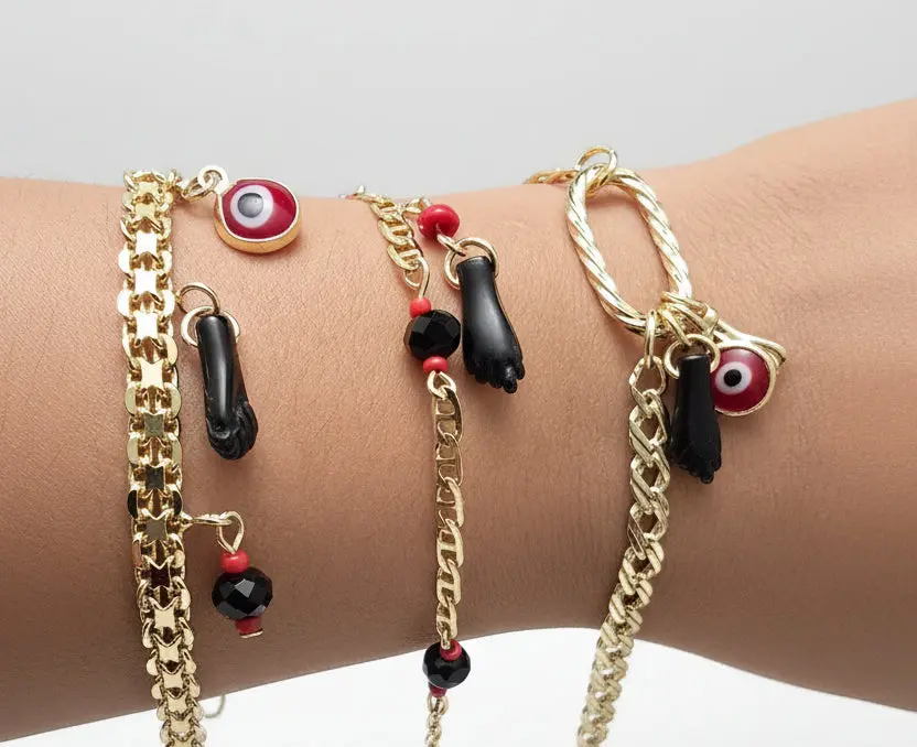 New Style Bracelet Protection Azabache  Evil Eye Bracelet 7 Inch New Style Dainty Evil Eye with 3 protection Charms