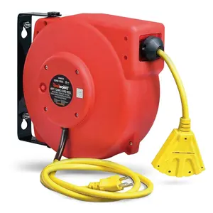 212 MAIN Retractable Extension Cord Reel, 40 ft 12AWG Wire Cable, Outdoor Wall-Mount Tool, Impact-Proof Polypropylene Construction