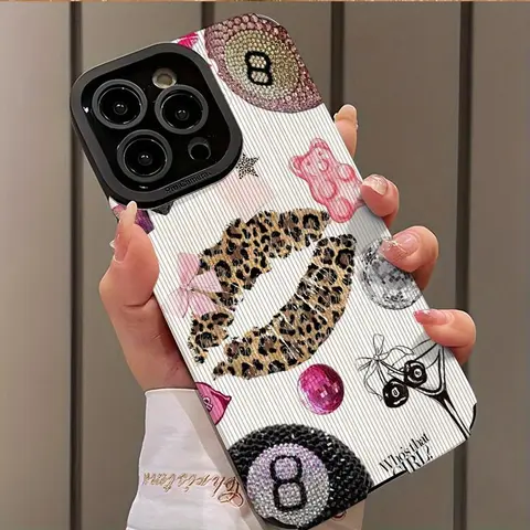 Fashion Lip & Rhinestone Decor Smartphone Case, Shockproof Shock Resistant Phone Protective Cover, Phone Accessory Compatible with iPhone 16 15 14 13 12 11 Plus Pro Max, Stylish Shockproof Casing, TPU Smartphone Casing Protector, Glitter Cover