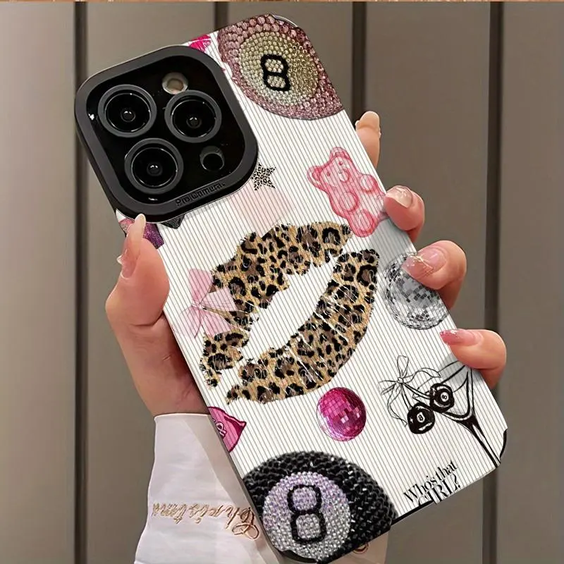 Fashion Lip & Rhinestone Decor Smartphone Case, Shockproof Shock Resistant Phone Protective Cover, Phone Accessory Compatible with iPhone 17 16 15 14 13 12 11 Plus Pro Max, TPU Smartphone Casing Protector, Custom Fit Covers, Glitter Cover