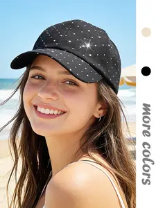 Women's Sparkling Rhinestone Baseball Cap, Bling Cap, Fashion Casual Versatile Daily Wear Curved Brim Hat, Suitable for daily outings for shopping and taking photos, for vacation hiking and beach sunbathing, and for covering the head when going out.