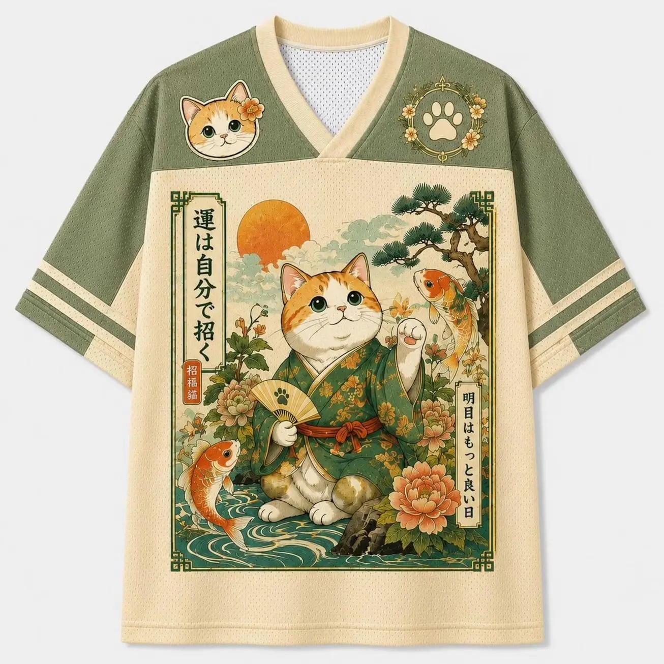 Lucky Fortune Cat — Japanese Vintage Mesh Jersey