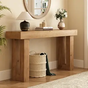 PieDle Solid Wood Entryway Table, 59"-70" Long Farmhouse Console Tables, Rectangular Behind Couch Table, Wooden Sofa Tables for Hallway, Entrance, Foyer, Living Room