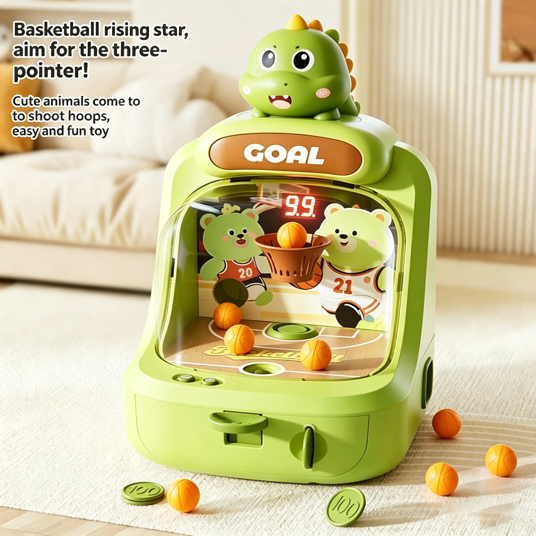 Indoor Desktop Basketball Machine, Coin Score Keeper, Cute Educational Toy for Boys and Girls, Birthday Gift, Focus Training for Ages 3-6