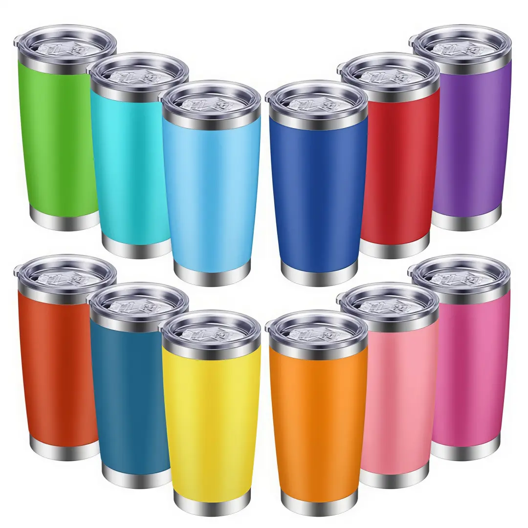 LMMAKE 4PCS 20oz Double-Wall Vacuum Insulated Stainless Steel Tumblers - Powder-Coated Travel Mugs with Lids for Hot & Cold Drinks