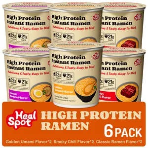 Healspot Instant Ramen Cups Variety Pack, 6 Cups, 32g Plant-Based Protein, Non-Fried, Low Fat, Low Carb, Non-GMO, Golden Umami, Smoky Chili & Classic Ramen