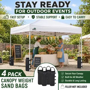 4-Pack Heavy Duty Canopy Weight Sand Bags 120LB Total, Extra Large Outdoor Tent Leg Weights with Nylon Handles & Hook Loop Straps, Windproof Sandbags for EZ Pop Up Canopy Gazebo Patio Umbrella Sun Shelter Camping Beach Market Events