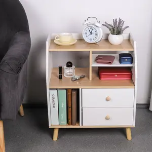 Simple Nordic Wooden Bedside Cabinet 2 Drawers Storage Locker for Bedroom Office Living Room Furniture