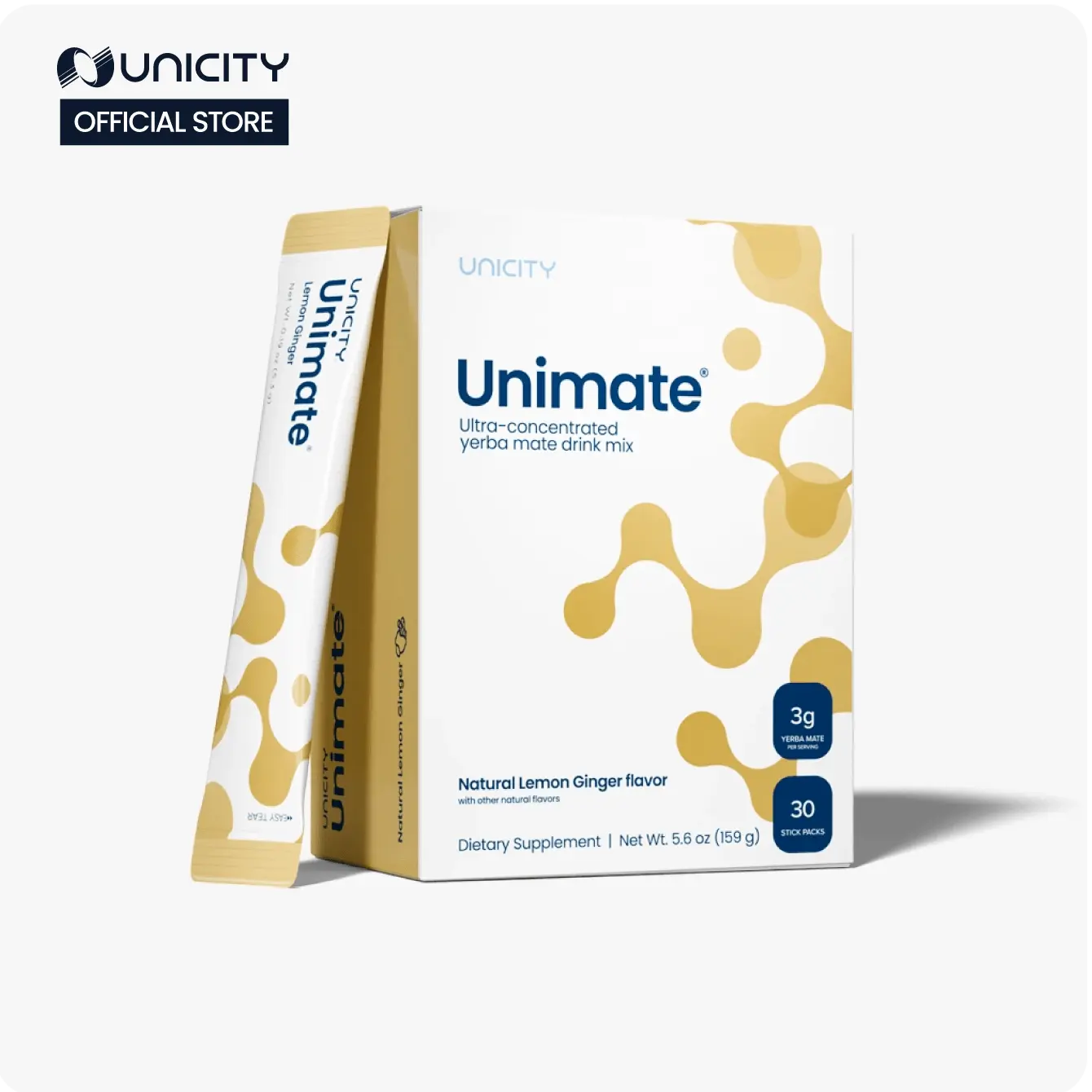 Unicity Unimate Yerba Mate Drink — Lemon Ginger - 1 box (30 stick packs) Unicity Unimate Yerba Mate Drink — Lemon Ginger - 1 box (30 stick packs)
