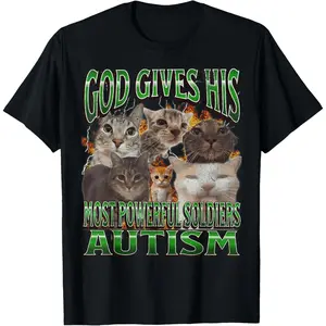 God Gives His Most Powerful Autism Funny Cat Meme Bootleg T-Shirt