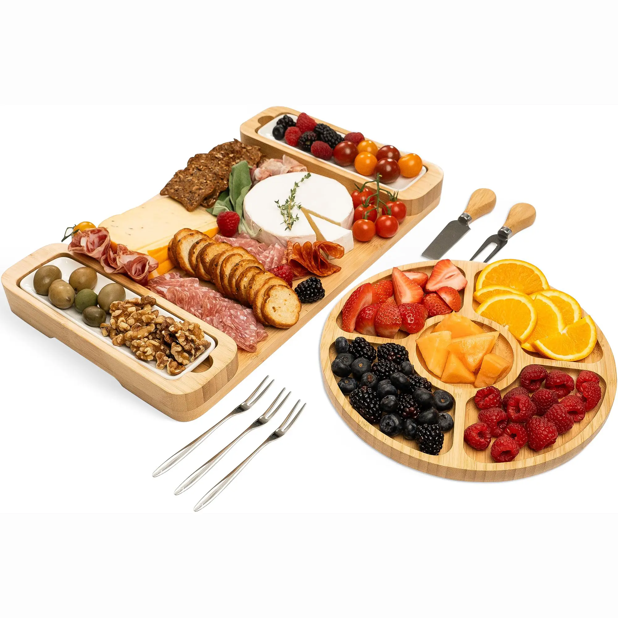 Charcuterie Board Gift Set - Bamboo Cheese Board & Serving Tray for Meat, Cheese, Crackers, Fruit - Large Wooden Charcuterie Boards for Parties - Wedding, Housewarming, Birthday Gifts for Women