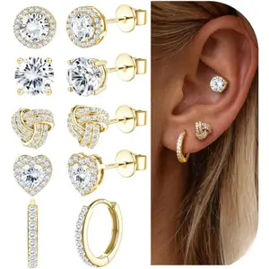 YADOCA 925 Sterling Silver Earrings for Women Men Brilliant Simulated Diamond Earrings Set Cubic Zirconia Stud Earrings 14K Plated White Gold Earrings Hoop Huggie Hypoallergenic Earrings Silver/Gold