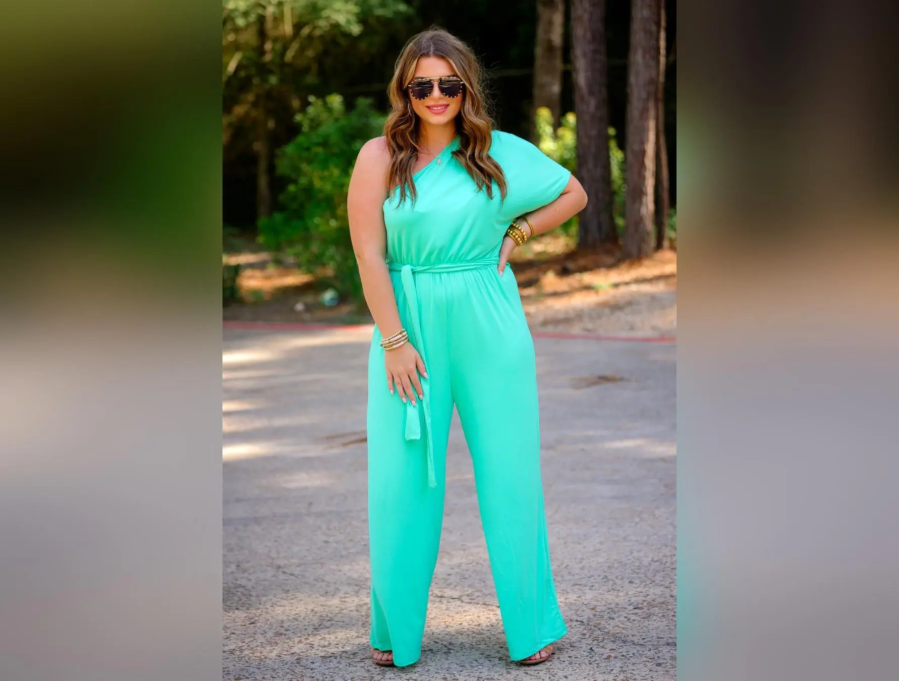 Mint one shoulder jumpsuit