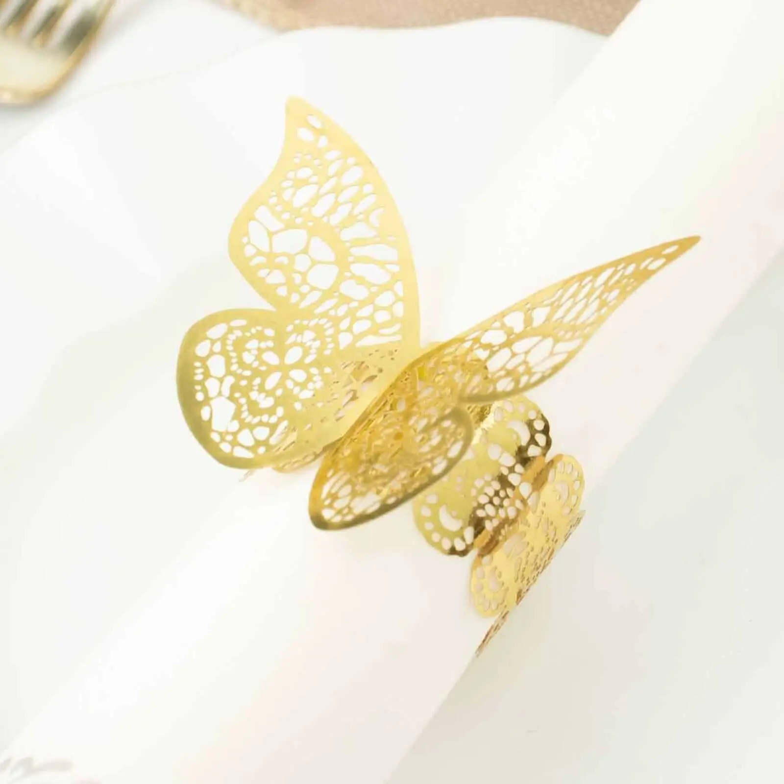 12-Pack Metallic Gold Shimmering Butterfly Laser-Cut Wings Napkin Rings, Butterfly Cutout Serviette Holders for Wedding Events with 12-Piece Chair Sash Bow Accessories, Twelve Pieces