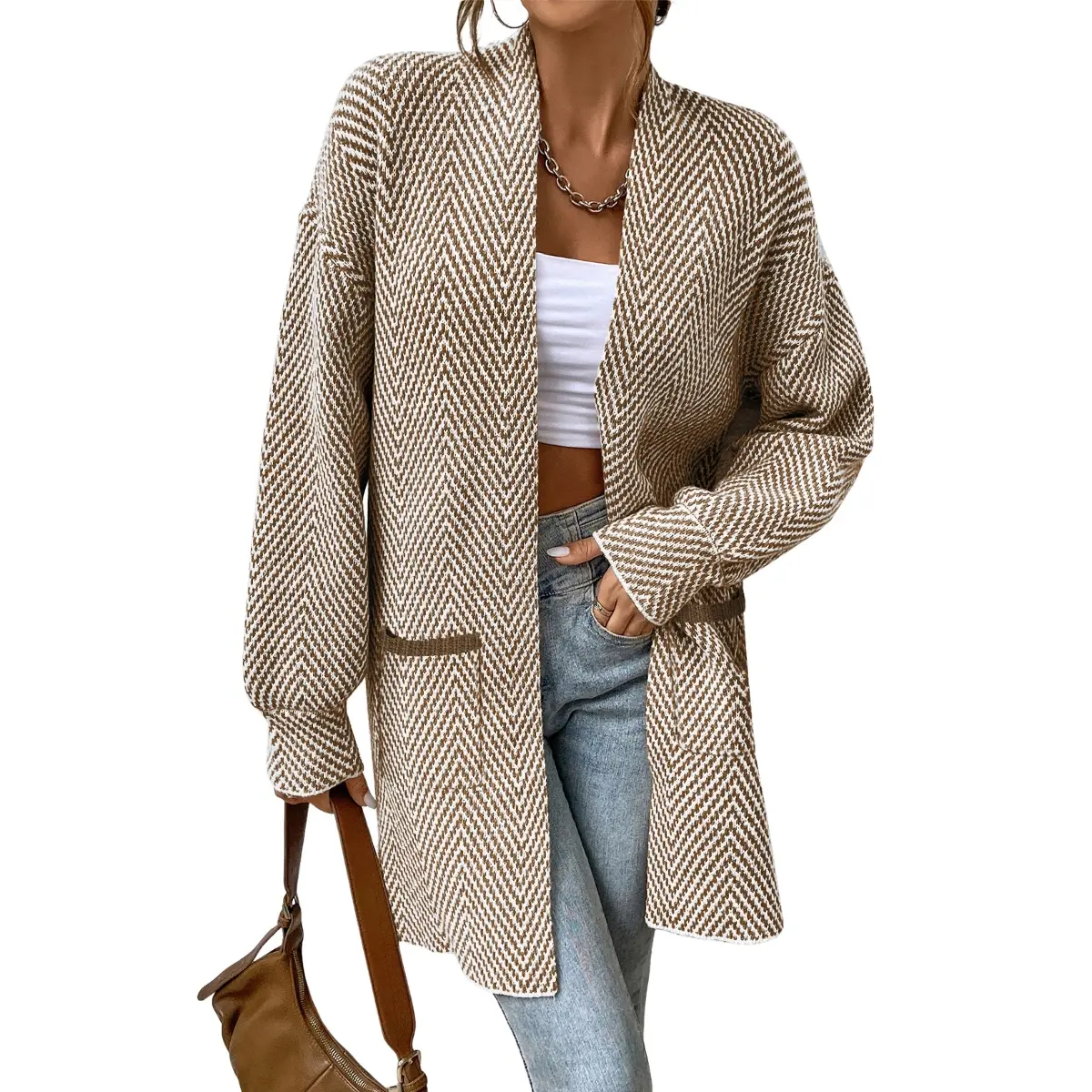 Sidefeel Womens 2026 Spring Outfits Long Sleeve Open Front Striped Cardigan Sweaters Chevron Chunky Knit Sweaters Coat DealsForYouDays summerwins WeeklyDeals Summer Outfit