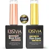EXSIVIA Nail Gel Base Coat & Top Coat Strengthener, Vitamin E Infused, No Wipe, Chip Resistant, High Glossy Shine, Soak Off for LED UV Lamp & Halloween Nails