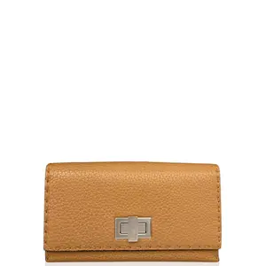 Pre-owned FENDI Leather small leather goods Continental Wallet Hammered Calfskin Light Brown (gy020626a4)