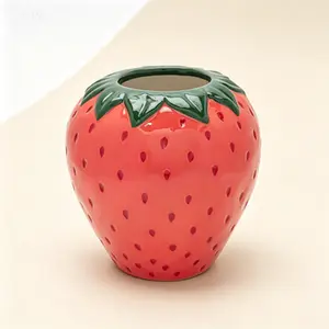 Decorative Ceramic Vase, Vintage Inspired Strawberry Vase, Unique Strawberry Decor for Home Kitchen Office, Large Flower Vase, Ceramic Strawberry Vase