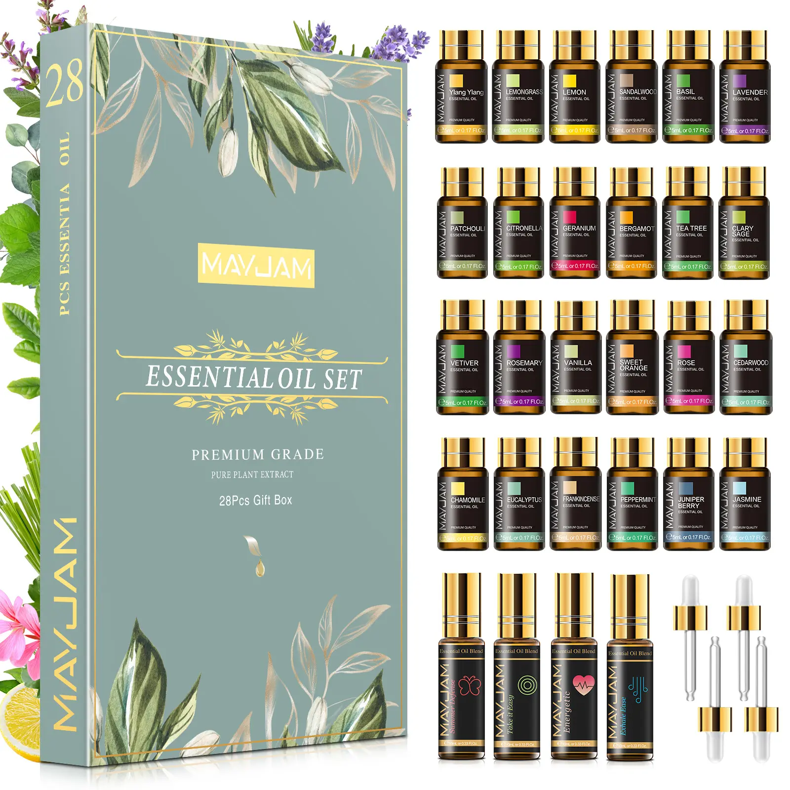 MAYJAM 28PCS Therapeutic Wellness Aromatherapy Essential Oil Set - Plant-Based Aroma Scented Floral Oils, Gift Box for Birthday, Anniversary, Diffusers, Home Fragrances