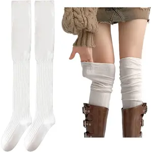 Over Knee High Boot Socks - Slouch Top Knit Fashion Thigh Socks for Women Womenswear Knitting Thighhighs Knitwear, Long Socks