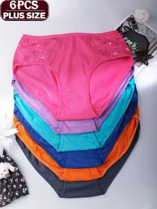 6-Pack Plus Size High-Waisted Women's Underwear, Soft and Comfortable, Ideal for All-Day Wear, Casual Style, Heart Pattern, Summer Essentials