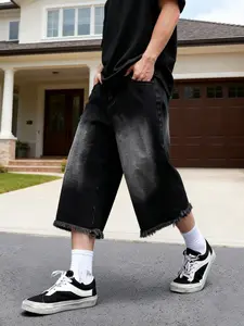 Men's Denim Shorts Washed Vintage Classic Loose Straight Fit Casual Versatile Streetwear Menswear American Street Style Jeans, Comfortable and Stylish