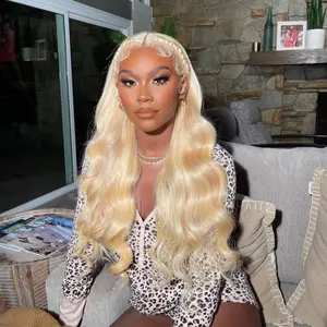 613 Blonde Long Curly 28 inches Glueless Heat Resistant Synthetic Lace Frontal Wig for Women Natural Look