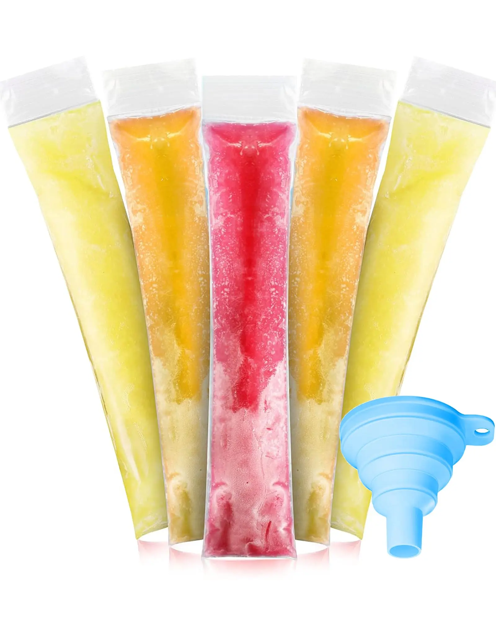 100-Pack Disposable Ice Popsicle Mold Bags, BPA-Free Freezer Pop Bags with Zip Seals & Funnel for Healthy Snacks Yogurt Sticks Juice & Fruit Smoothies