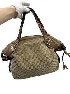 Pre-owned GUCCI Vintage GG Monogram Canvas & Leather Bamboo Tote Bag/EE01602022/2022