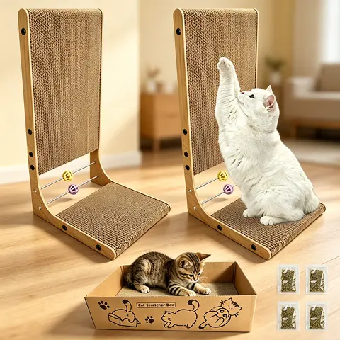 Chew-Resistant Extra-Large L-Shaped Cat Scratcher Post, 1pcs/3pcs Multi-Level Sisal Scratch Pad with Hammock, Standing Cat Tree for Pet Play Areas