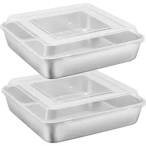 9 Inch Square Cake Pan with lid, 9x9 Baking Brownie Pans Stainless Steel Bakeware Set of 2, Non-toxic & Healthy, Easy Clean & Dishwasher Safe - 4 Pieces(2 Pans + 2 Lids)