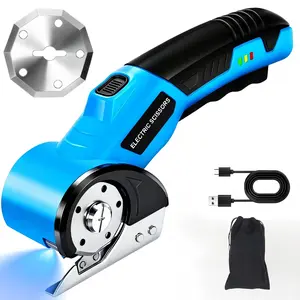 Cordless Electric Scissors, Rechargeable Rotary Cardboard Cutter, Automatic Box Cutter with LED Light, Safety Lock, Extra Blades, Electric Scissors for Fabric Leather Carpet Plastic Cloth Carton
