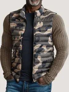 Men's Fashion Camo Vest, Gilet, Vest Top, Small Stand Collar Loose Fit, Outdoor Travel, Daily Date, Suitable for Various Scenarios, Christmas Gift