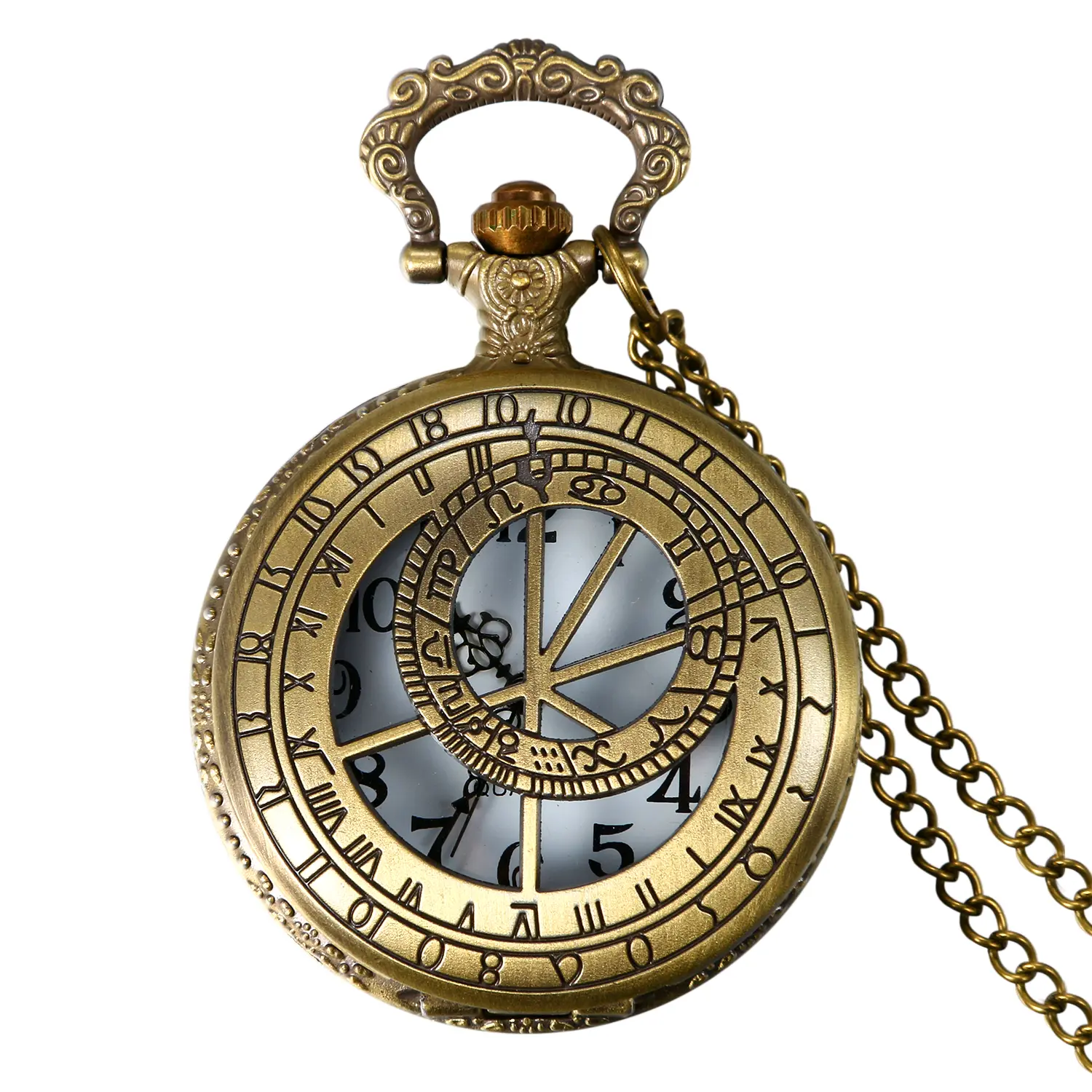 OIDEA Vintage Zodiac Metal Pocket Watch, Unisex Fob Watch with Compass Cover & Necklace Chain, Quartz 12/24H Dial, Astronomy & Adventure Gift, Collectibles, Travel Gifts, Adventure Gifts