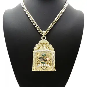 Puerto Rico Gold Plated Large Pendant & 6mm 20" 24" 30" 36" Cuban Chain Hip Hop Necklace Jewelry Unisex Men Women