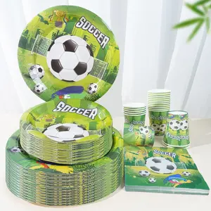 50PCS Soccer Football Theme Dinnerware Set|Disposable Birthday Party Supplies|Sports/Festival Gathering Decor|Napkins Plates Cups Included|Serves 10 Guests