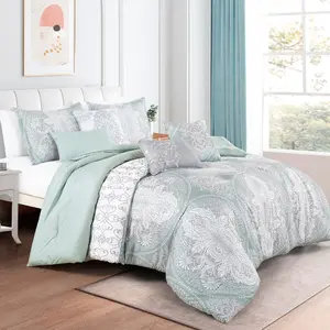 Luxury and Elegant  7-Piece Comforter Set - Exquisite Embroidery and Printed Floral Patterns, Soft Microfiber, Breathable, Easy to Care , Includes Queen & King & Cal-King Sizes