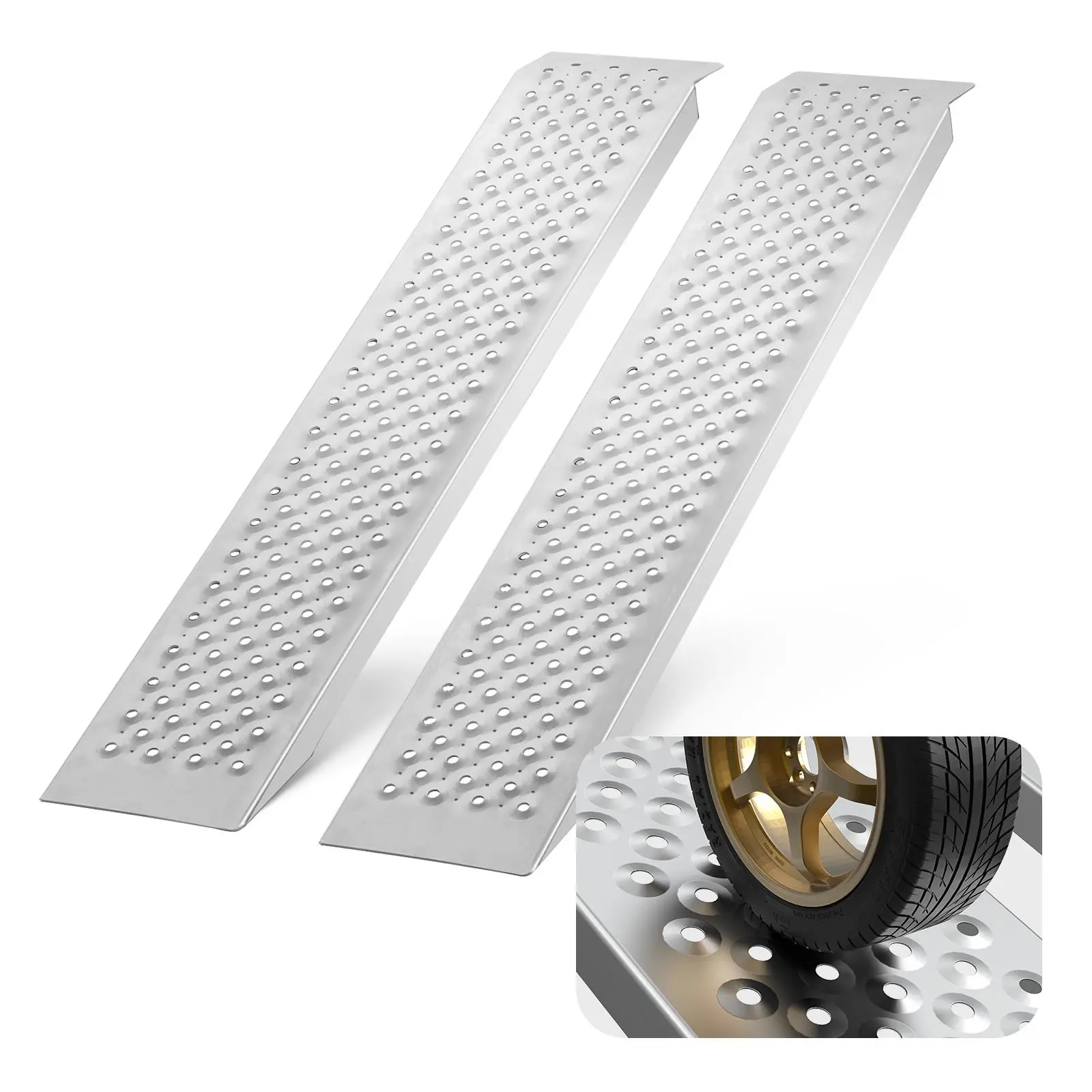 【summerfinds】VEVOR 2-Piece Portable Aluminum Loading Ramps, 47.2x8.5in, 880Lbs Capacity, Anti-Slip Holes, Compact Storage, Compatible with Truck, ATV, Lawn Mowers (Father's Day Gift)