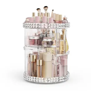 Transperent Rotating Makeup Organizer Adjustable Divided Compartments Layer Storage, Cosmetic  Jewelry Organizer for Dresser, Brush Boxes Shelf Earring Bathroom